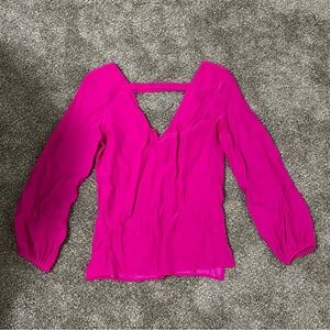 Hot pink V neck silk top